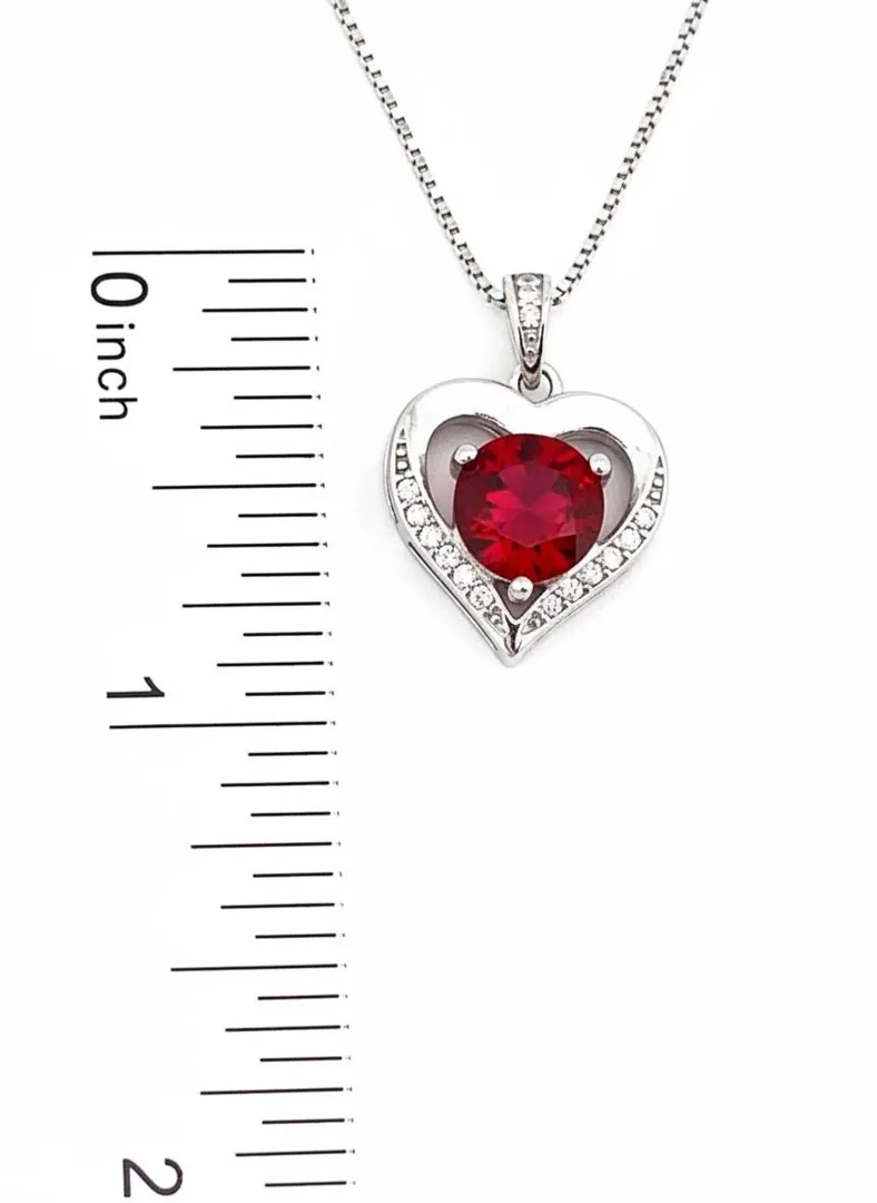 2 carat Natural Ruby Heart Diamond Necklace, Ruby Solitaire Necklace, Ruby Heart Necklace, Heart Pendant Necklace Handmade Fine Jewelry