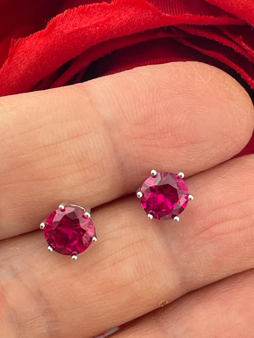 Pierre Lorren Natural Ruby Red Earrings Studs 2 Carat Real Ruby Earrings - Screw on Stud Earrings 6.5mm Valentine's Christmas Gift for Women