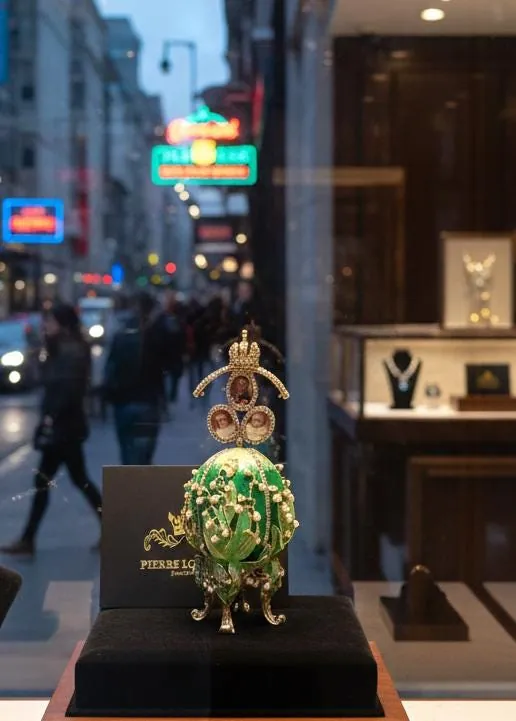 Green Pure Gold Faberge Egg Style Photo Frame Faberge Easter Eggs Austrian Crystals Handmade Fabergé by Pierre Lorren.