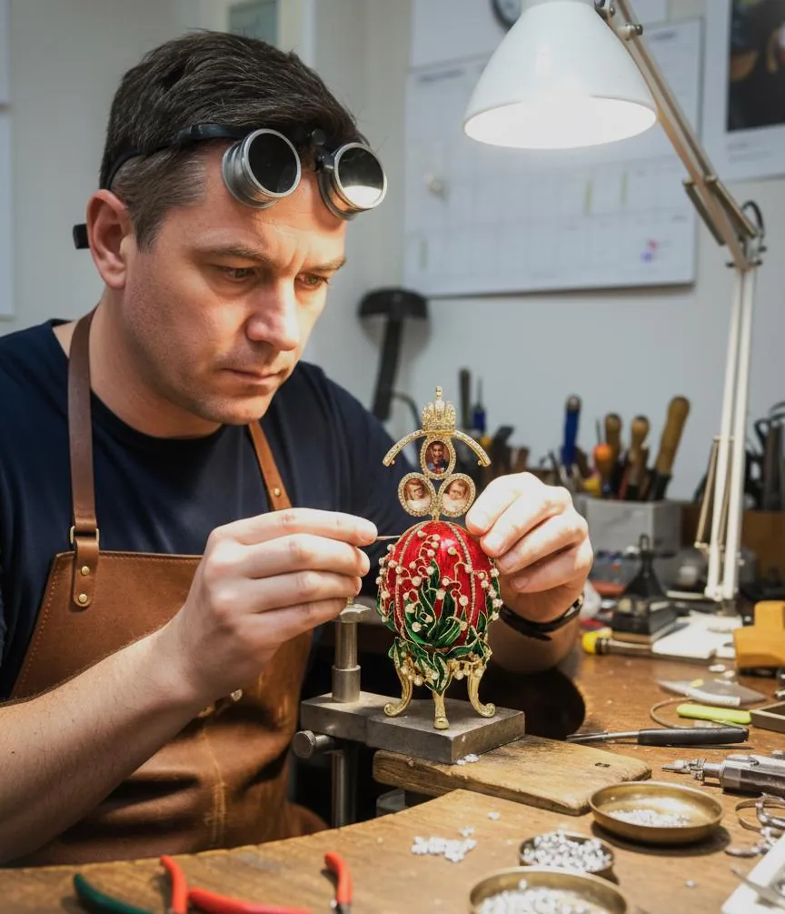 Ruby Red Pure Gold Faberge Egg Style Photo Frame Faberge Easter Eggs Austrian Crystals Handmade Fabergé by Pierre Lorren