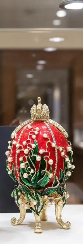 Ruby Red Pure Gold Faberge Egg Style Photo Frame Faberge Easter Eggs Austrian Crystals Handmade Fabergé by Pierre Lorren
