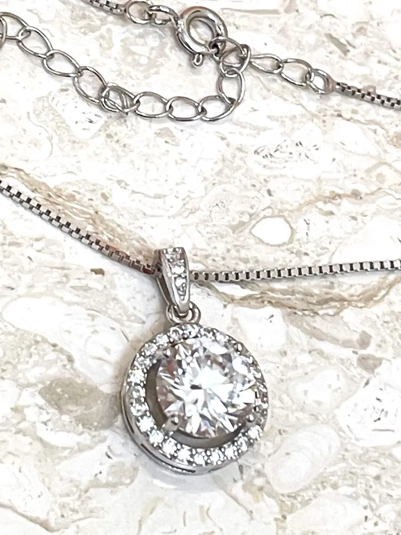 2.2 Carat Solitaire Necklace Girlfriend Gift Valentine's Day Prong Diamond Solitaire Pendant Solid Sterling Silver 18kt White Gold 16