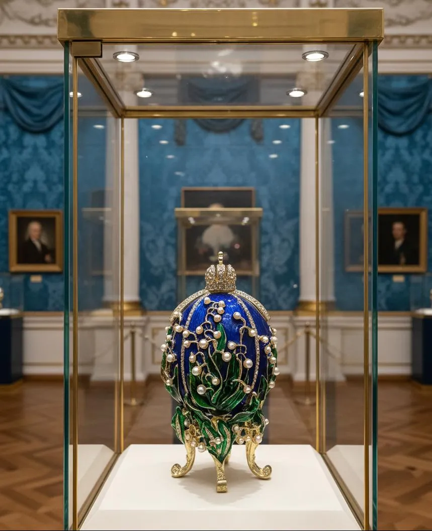 Sapphire Blue Pure Gold Faberge Egg Style Photo Frame Faberge Easter Eggs Austrian Crystals Handmade Fabergé by Pierre Lorren