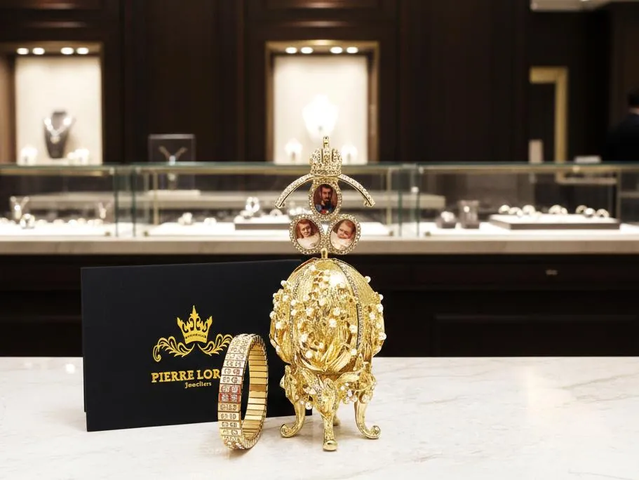 Pure Gold Faberge Egg Style Photo Frame Faberge Easter Eggs Austrian Crystals Handmade Fabergé by Pierre Lorren