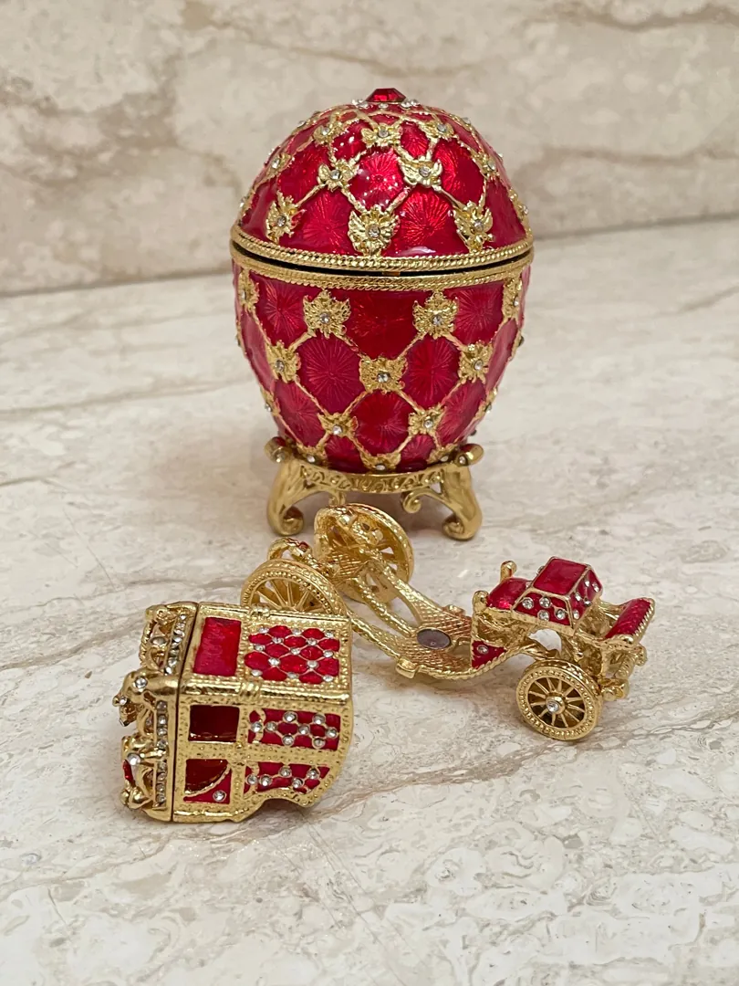 Faberge Ruby Faberge Style Egg & Faberge Pendant - Red Faberge Egg Perfect Gift for Her HANDMADE Faberge Luxury Jewelry Box Egg 24k GOLD
