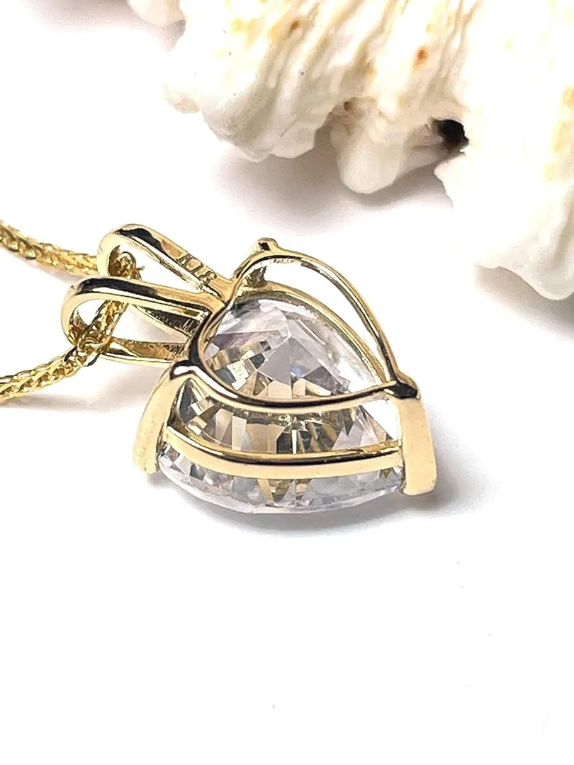 SOLID 18k Yellow Gold, Heart Diamond Solitaire Pendant, Heart Necklace Diamond Pendant, Heart Shaped Diamond Jewelry, Christmas Anniversary