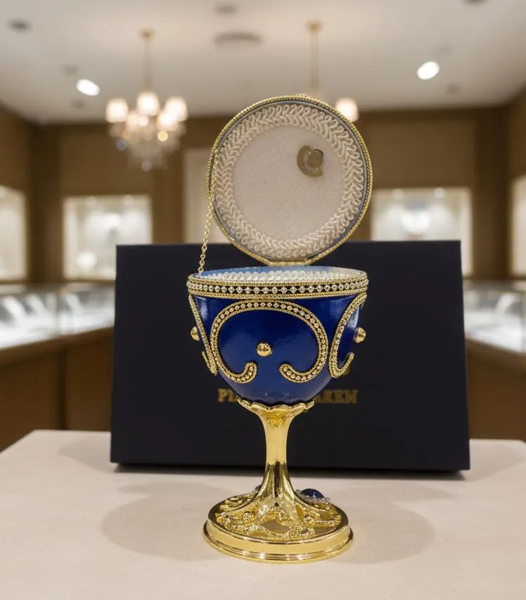 1981 Faberge Egg Music Box - Natural Egg - Lady Diana Spencer Tiara & Coin Princess Diana Gift Swarovski Royal Wedding Memorabilia Pure Gold