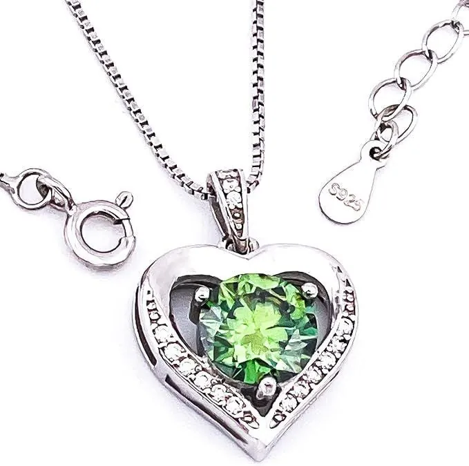 Heart Emerald Diamond Necklace, 18K White Gold Silver Emerald Wedding Pendant, Emerald Pendant for Women, May Birthstone, Emerald Necklace.