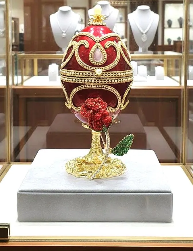 2001 Natural Handcarved Faberge Musical Eggs + Faberge Necklace - a Pure Gold decor Swarovski Handmade Christmas Gifts for her Pierre Lorren