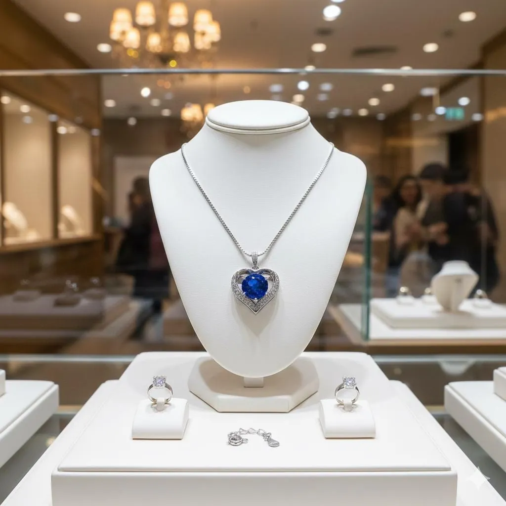 18k Heart Sapphire Diamond Pendant 18k White Gold Genuine Natural Sapphire Necklace Something Blue Bridal Gift for Her Wedding Anniversary