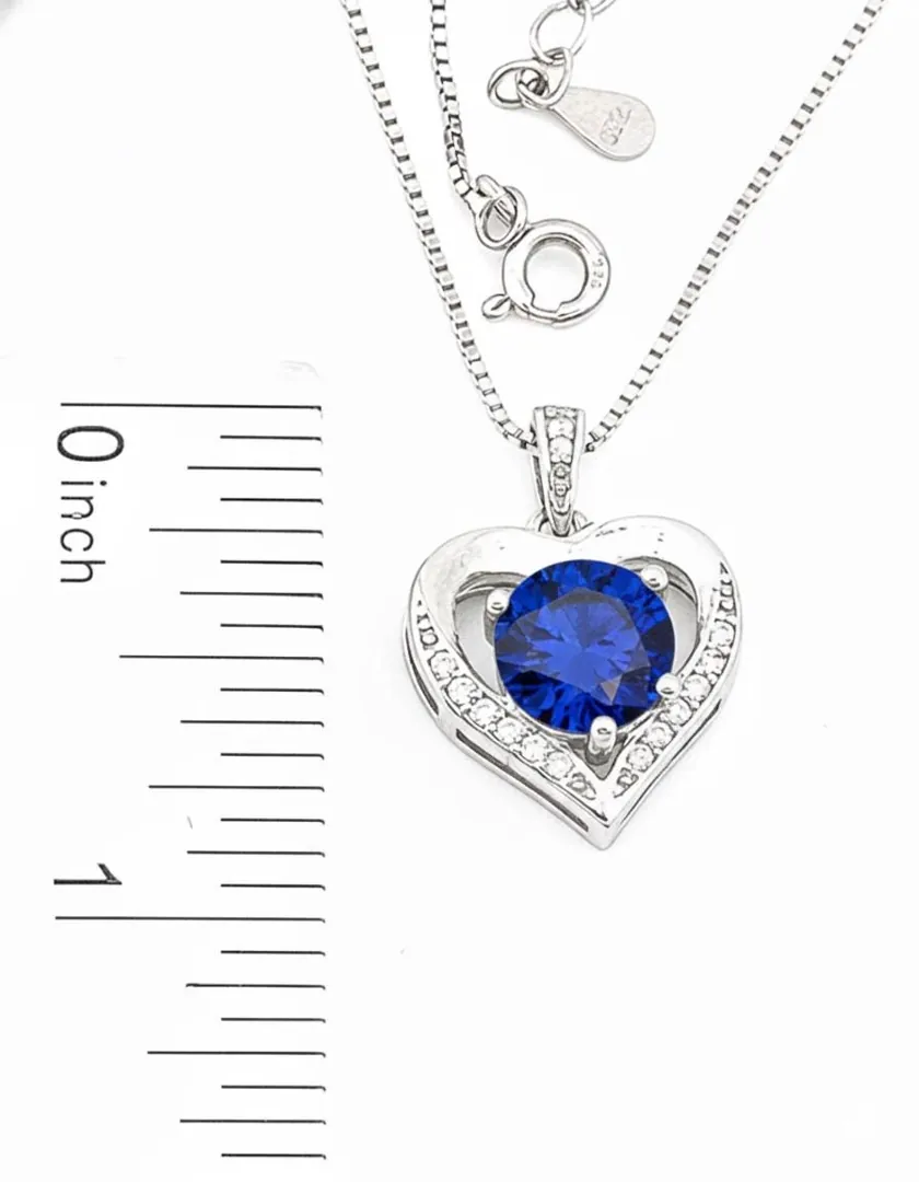18k Heart Sapphire Diamond Pendant 18k White Gold Genuine Natural Sapphire Necklace Something Blue Bridal Gift for Her Wedding Anniversary