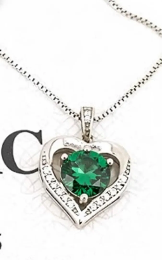 Natural 2 carat Emerald Heart Diamond Necklace, Emerald Heart Pendant, Handmade Fine Jewelry, Emerald Wedding Anniversary May Birthstone