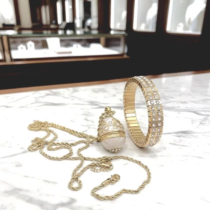 Faberge Egg Pendant Necklace Bracelet SET - Faberge Egg Handmade Greek Jewelry, Faberge Easter Gift - Pure Gold Dec Swarovski - Pierre Lorren
