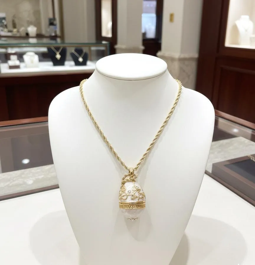 Pierre Lorren Faberge Egg Necklace Pendant Bracelet - Faberge Style Egg - Bridal Shower Gift - Fabergé Easter Egg Handmade 24k Gold Swarovski