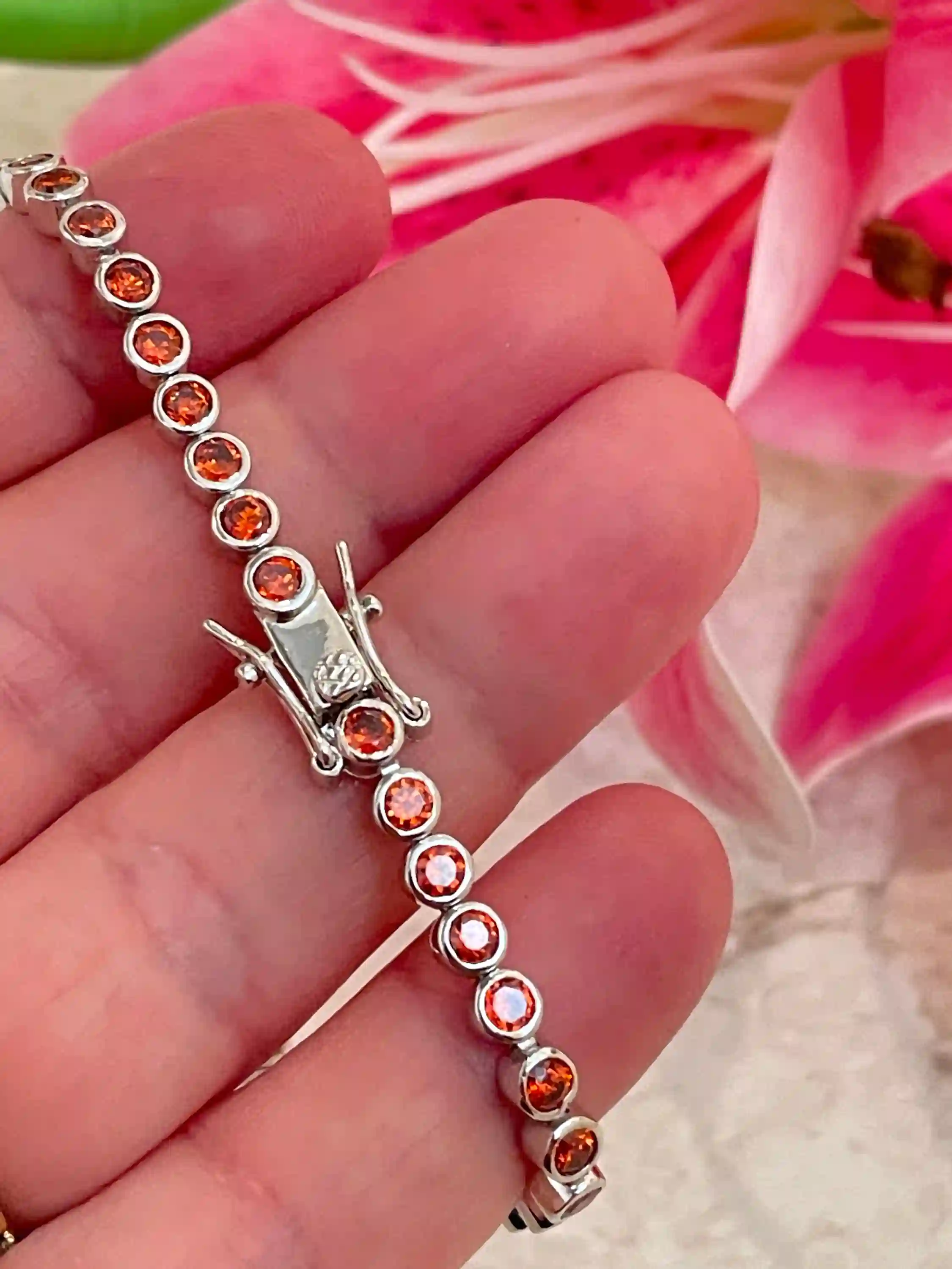 Red GARNET, Tennis bracelet, Red Garnet Bracelet, Garnet bracelet, Gemstone bracelet,Anniversary Gift for her, SWAROVSKI Sterling Silver 925 