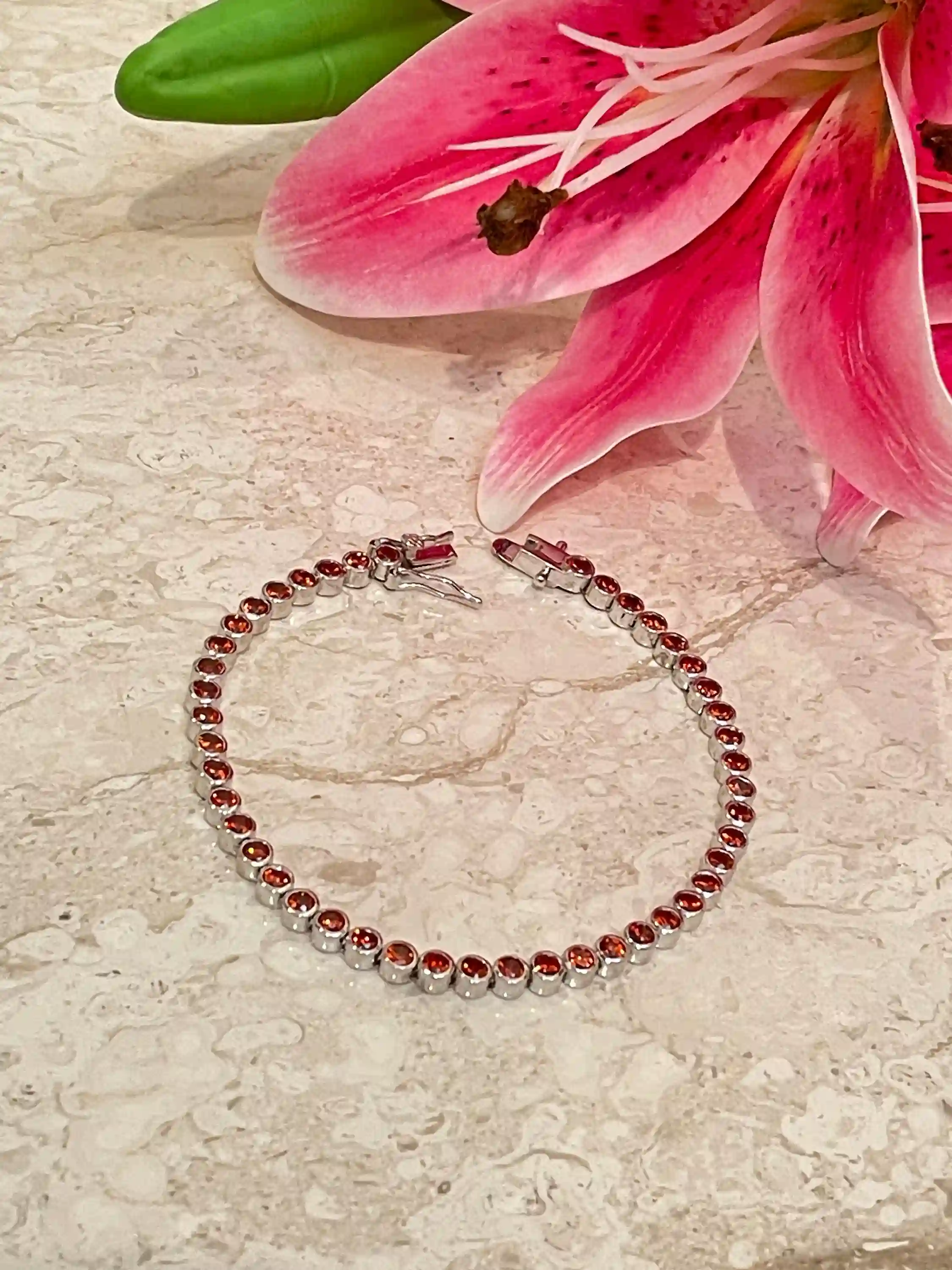 Red GARNET, Tennis bracelet, Red Garnet Bracelet, Garnet bracelet, Gemstone bracelet,Anniversary Gift for her, SWAROVSKI Sterling Silver 925 