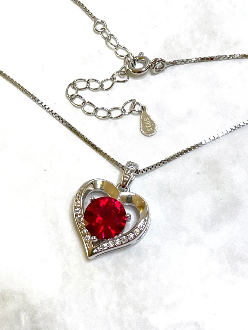 2 ct Diamond Necklace Heart NATURAL RUBY Pendant Gold Love Heart Necklace for women Valentines Birthday gift for her Designer Pierre Lorren