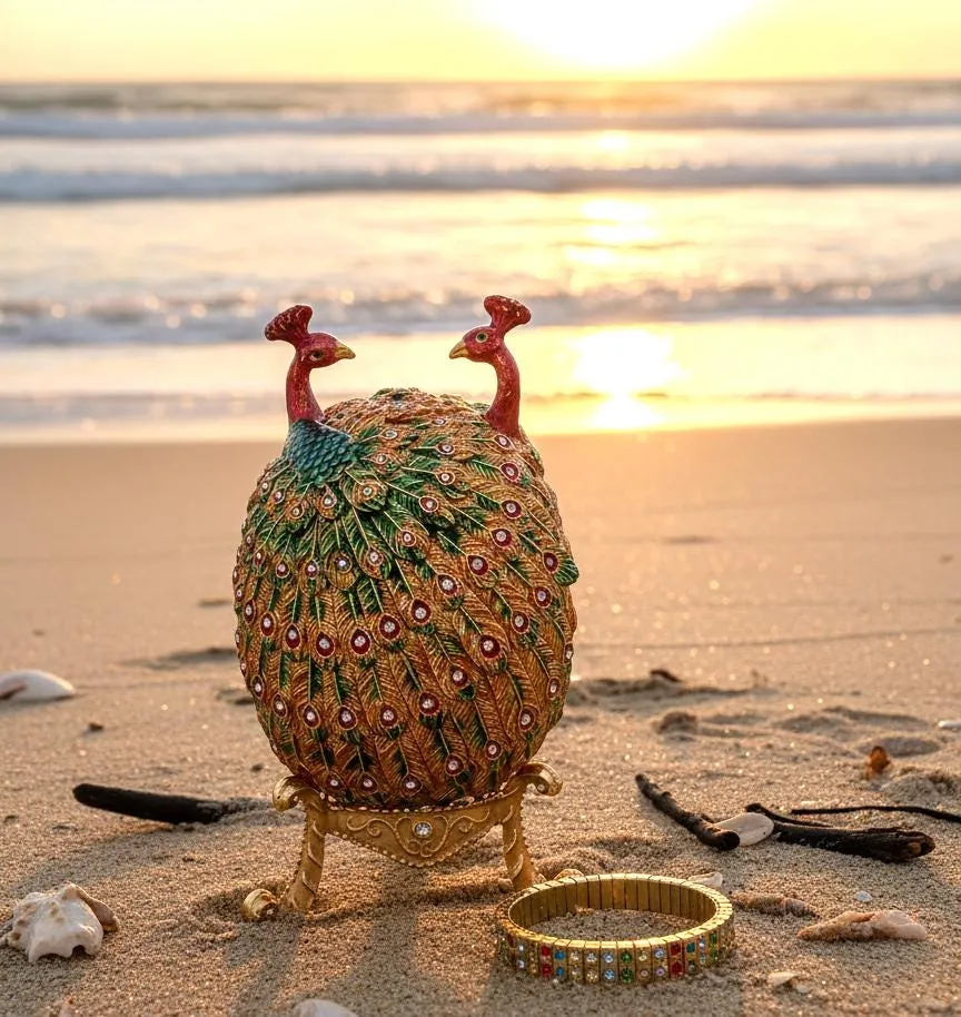 Peacock Fabergé Egg • Swarovski • 24K Gold • Handmade Pierre Lorren Art