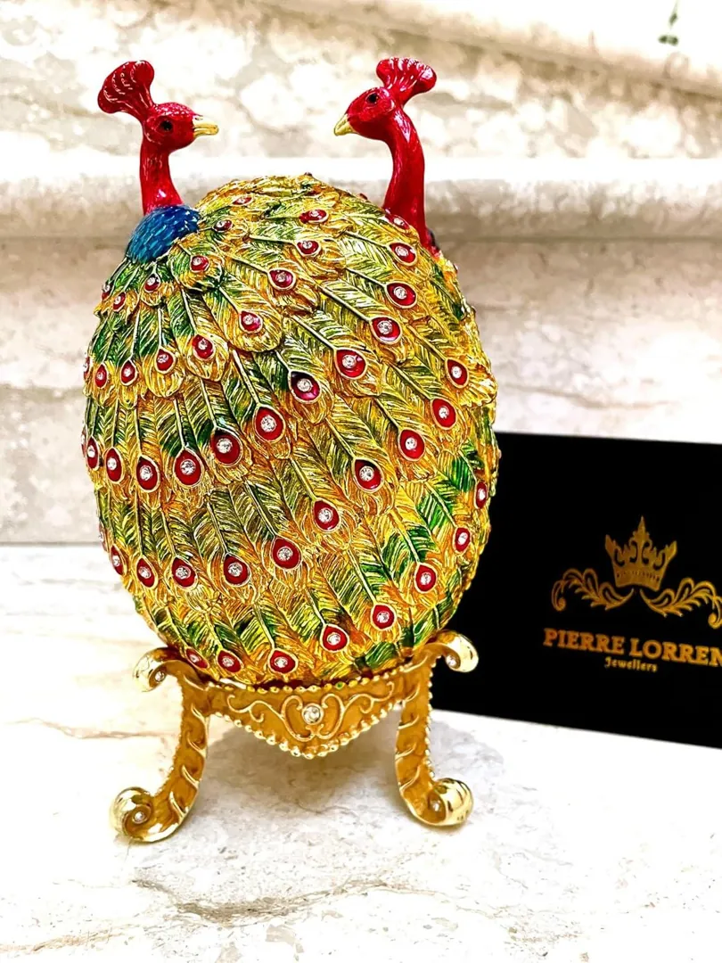 Peacock Fabergé Egg • Swarovski • 24K Gold • Handmade Pierre Lorren Art