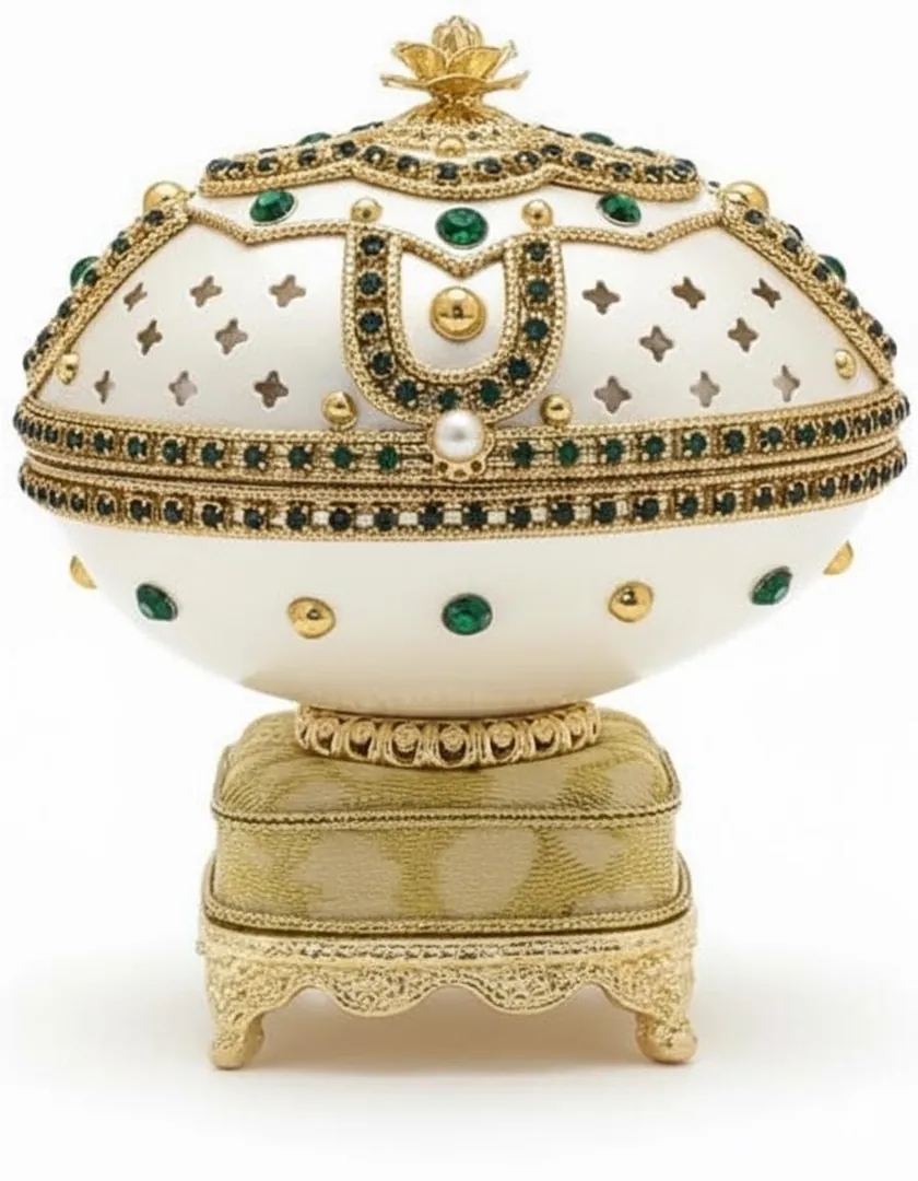 Pierre Lorren 2004 Faberge Egg Music Box Emerald Swarovski Crystal Trinket