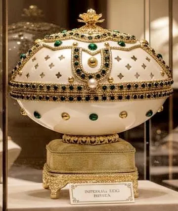 Pierre Lorren 2004 Faberge Egg Music Box Emerald Swarovski Crystal Trinket