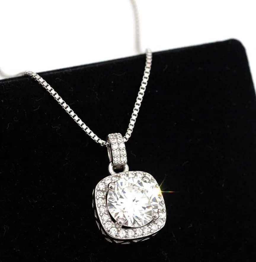 18k White Gold Diamond Solitaire Necklace: Square Pendant