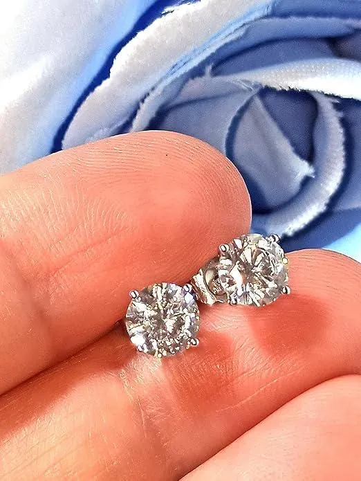 Round Diamond Stud Earrings for Women, Push Back Earrings, 18k Gold Diamond Studs, Gifts for Mother, Wife, Daughter, Comfort Fit.