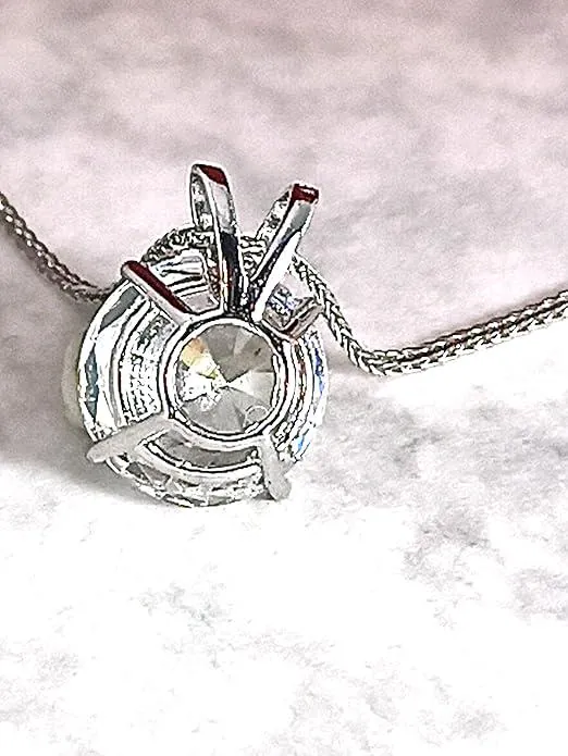 1.5ct Diamond Necklace Solid 18K White Gold Solitaire Diamond Pendant Handmade Fine Jewelry