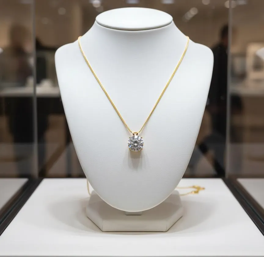 1.5 Ct Round Diamond Pendant Solitaire Gold Necklace 18k Solid Gold Handmade Fine Jewelry for Women