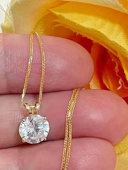 1.5 Ct Round Diamond Pendant Solitaire Gold Necklace 18k Solid Gold Handmade Fine Jewelry for Women