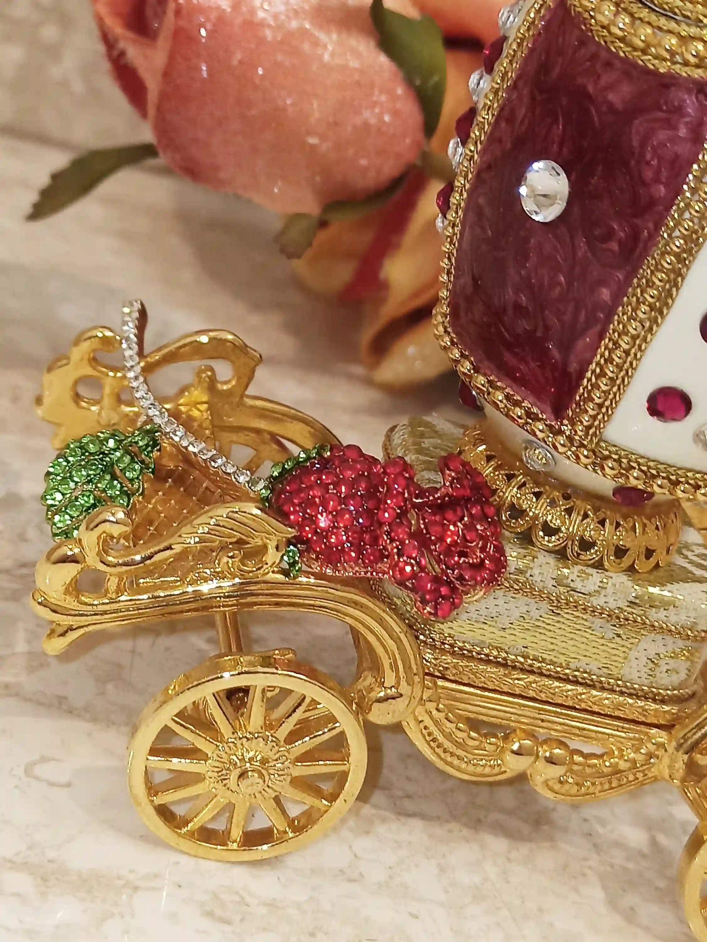 One Of a Kind Faberge Egg style First Anniversary gift for wife Royal Carriage Faberge egg Trinket Box Musical Jewelry box Faberge 24kGold 