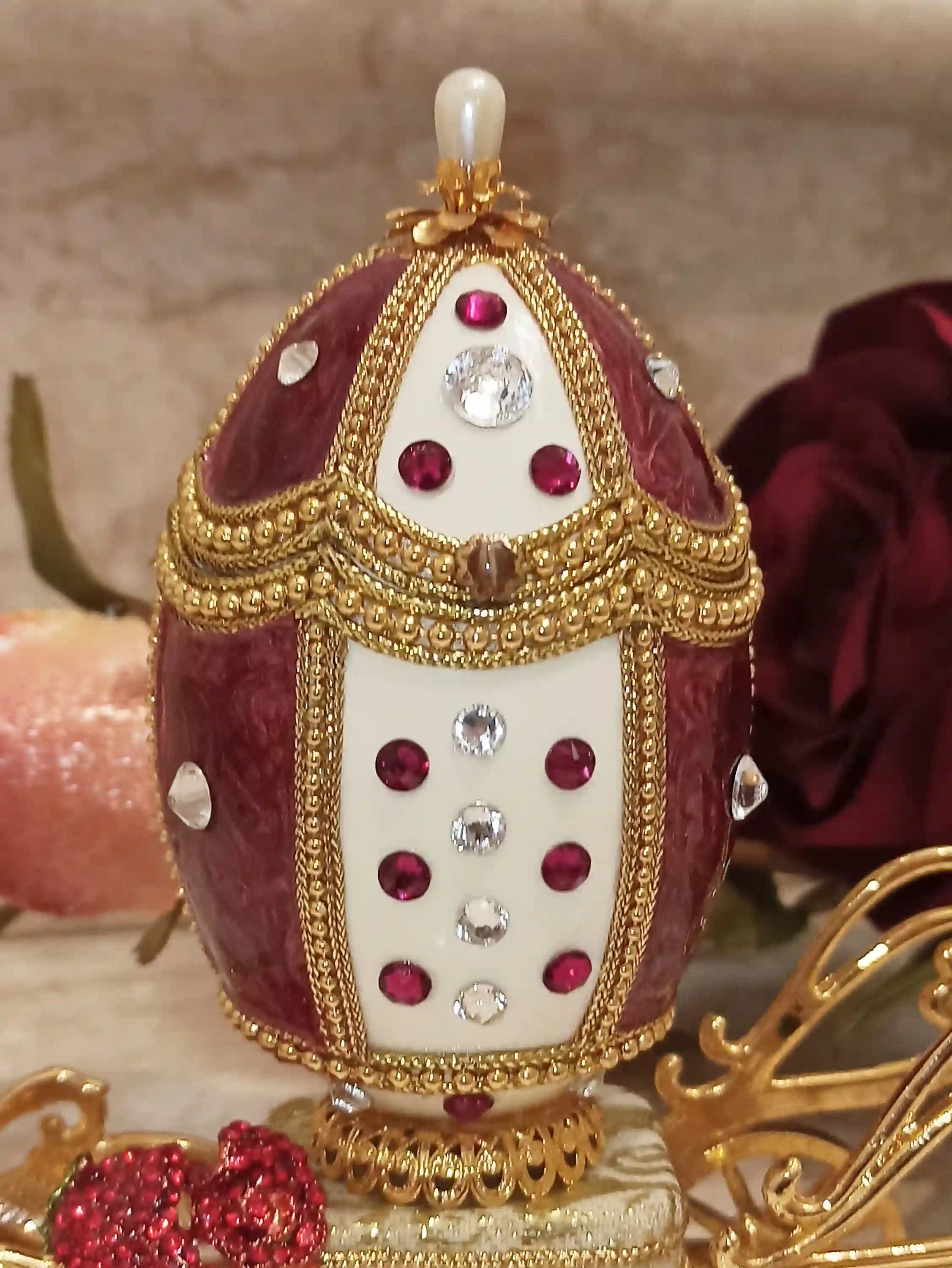 One Of a Kind Faberge Egg style First Anniversary gift for wife Royal Carriage Faberge egg Trinket Box Musical Jewelry box Faberge 24kGold 