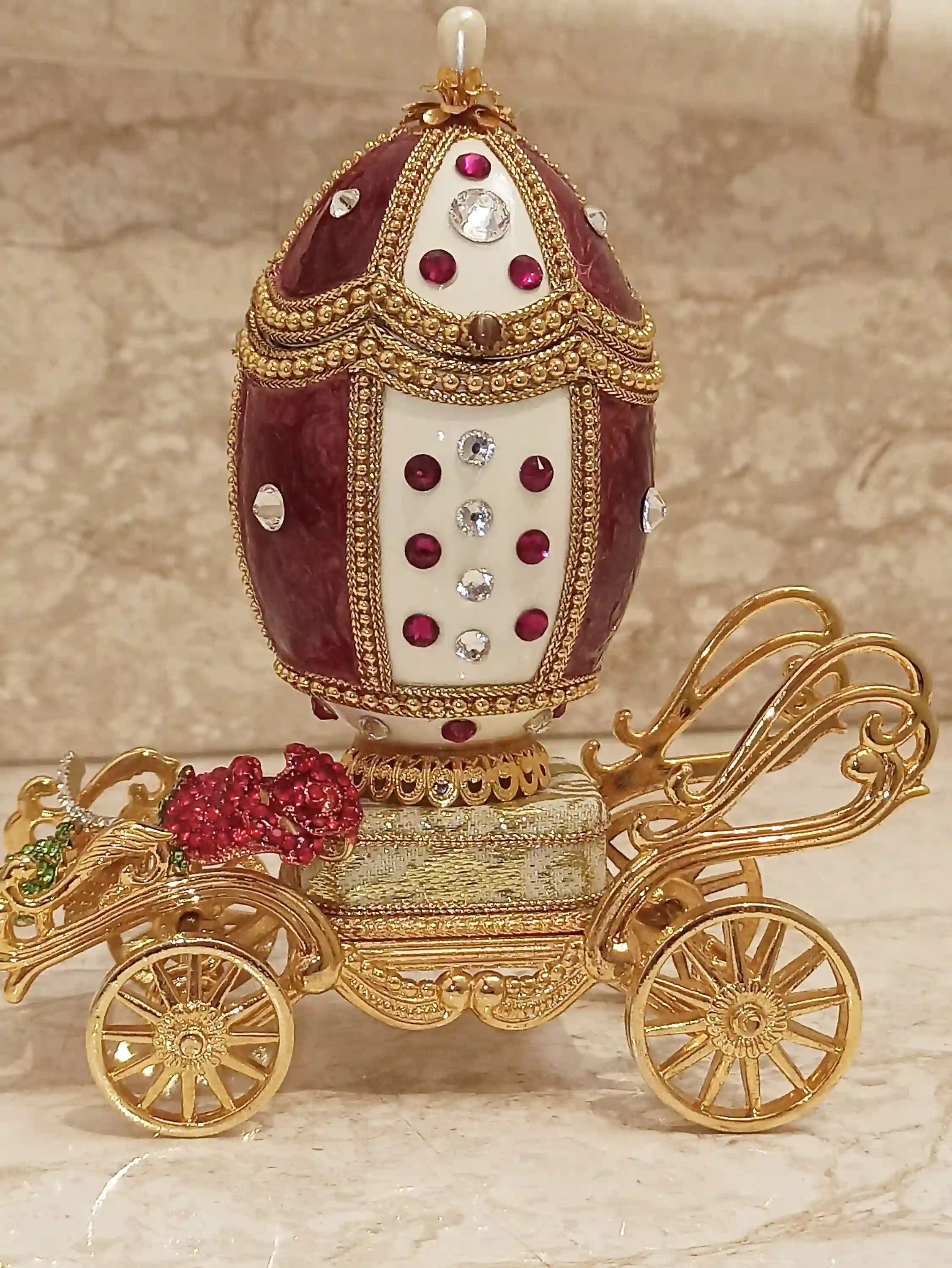 One Of a Kind Faberge Egg style First Anniversary gift for wife Royal Carriage Faberge egg Trinket Box Musical Jewelry box Faberge 24kGold 