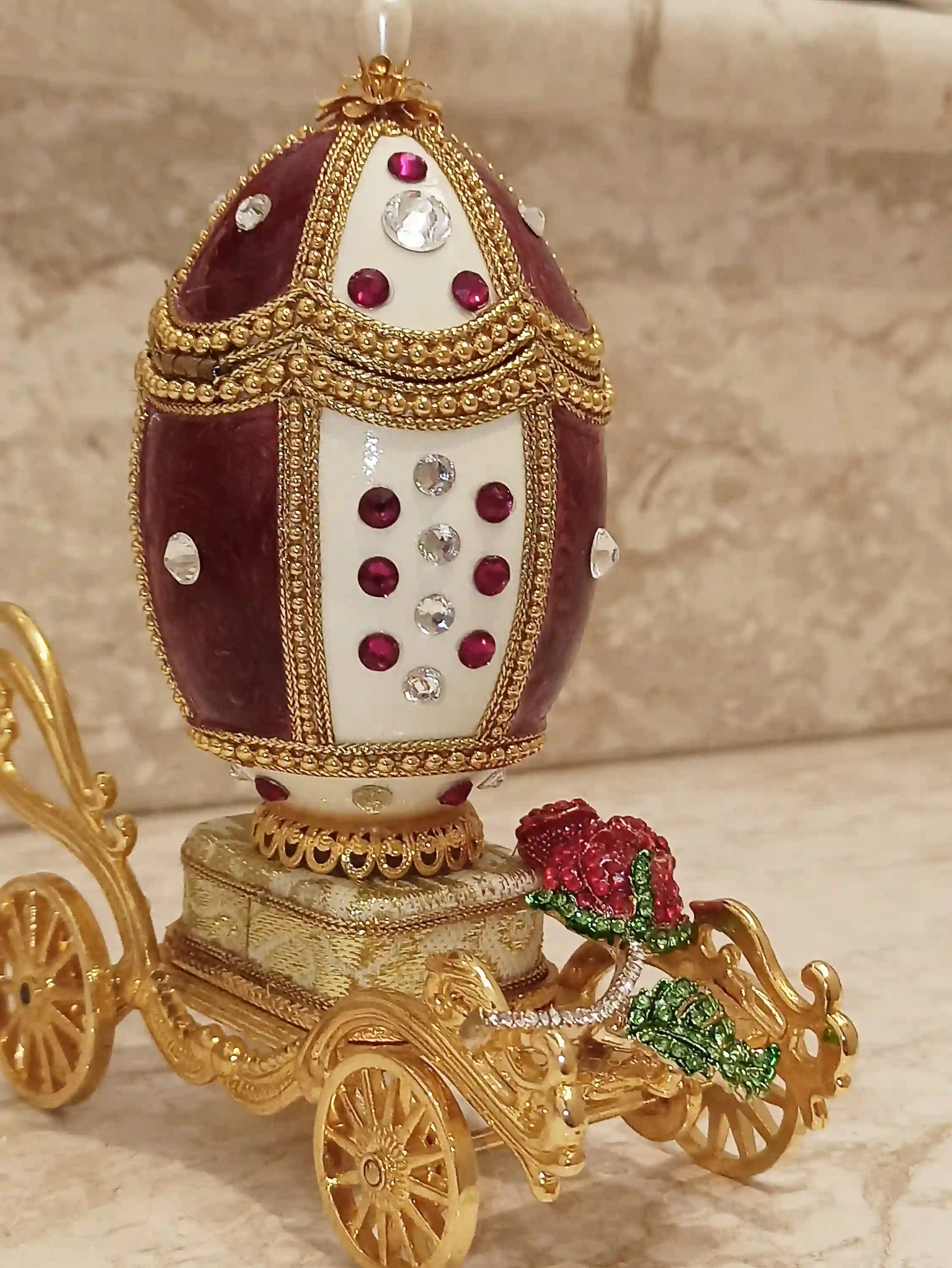 One Of a Kind Faberge Egg style First Anniversary gift for wife Royal Carriage Faberge egg Trinket Box Musical Jewelry box Faberge 24kGold 