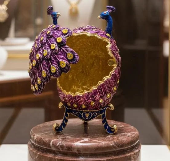 Purple Peacock Fabergé Egg • Swarovski • 24K Gold • Handmade Pierre Lorren