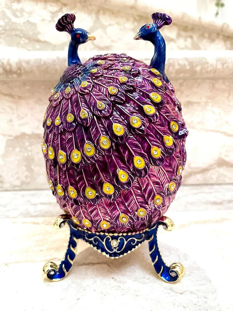 Purple Peacock Fabergé Egg • Swarovski • 24K Gold • Handmade Pierre Lorren