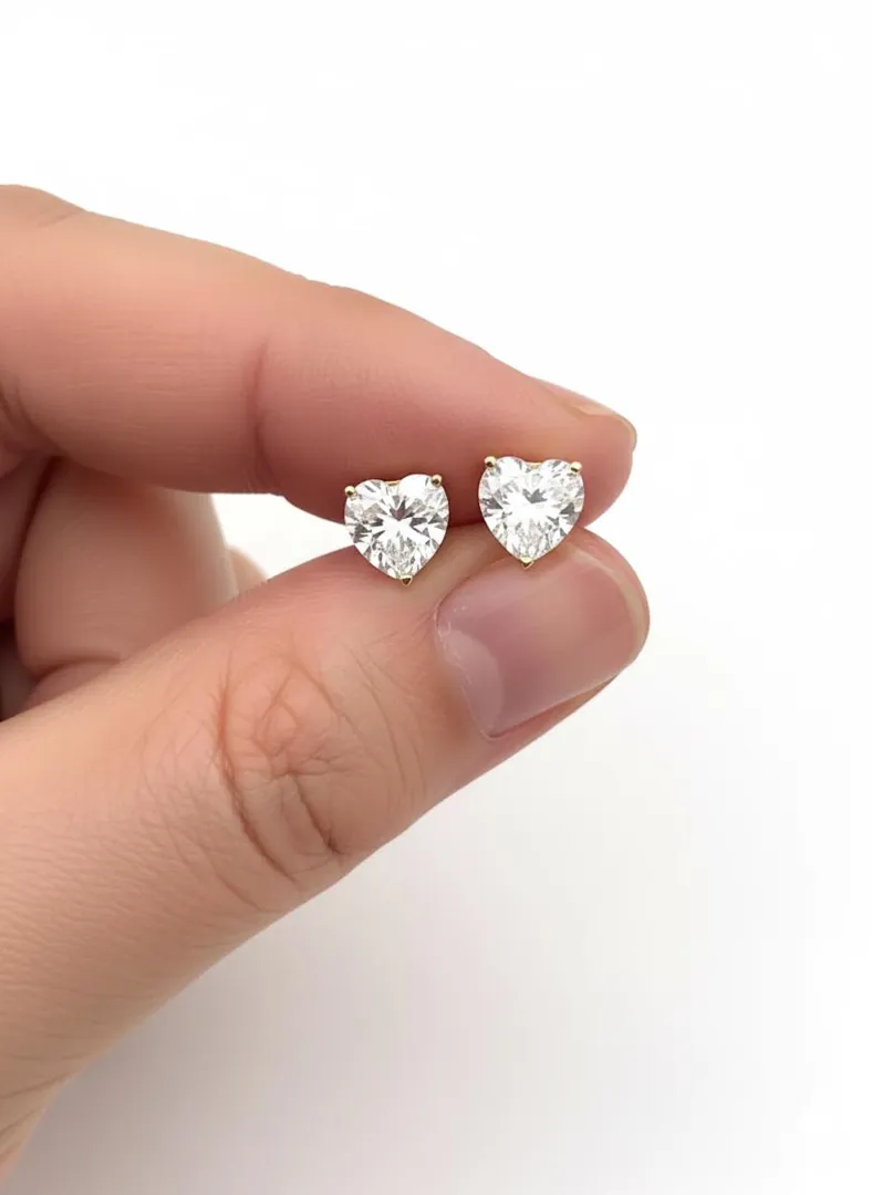Solid 18k Gold Heart Stud Diamond Jewelry by Pierre Lorren