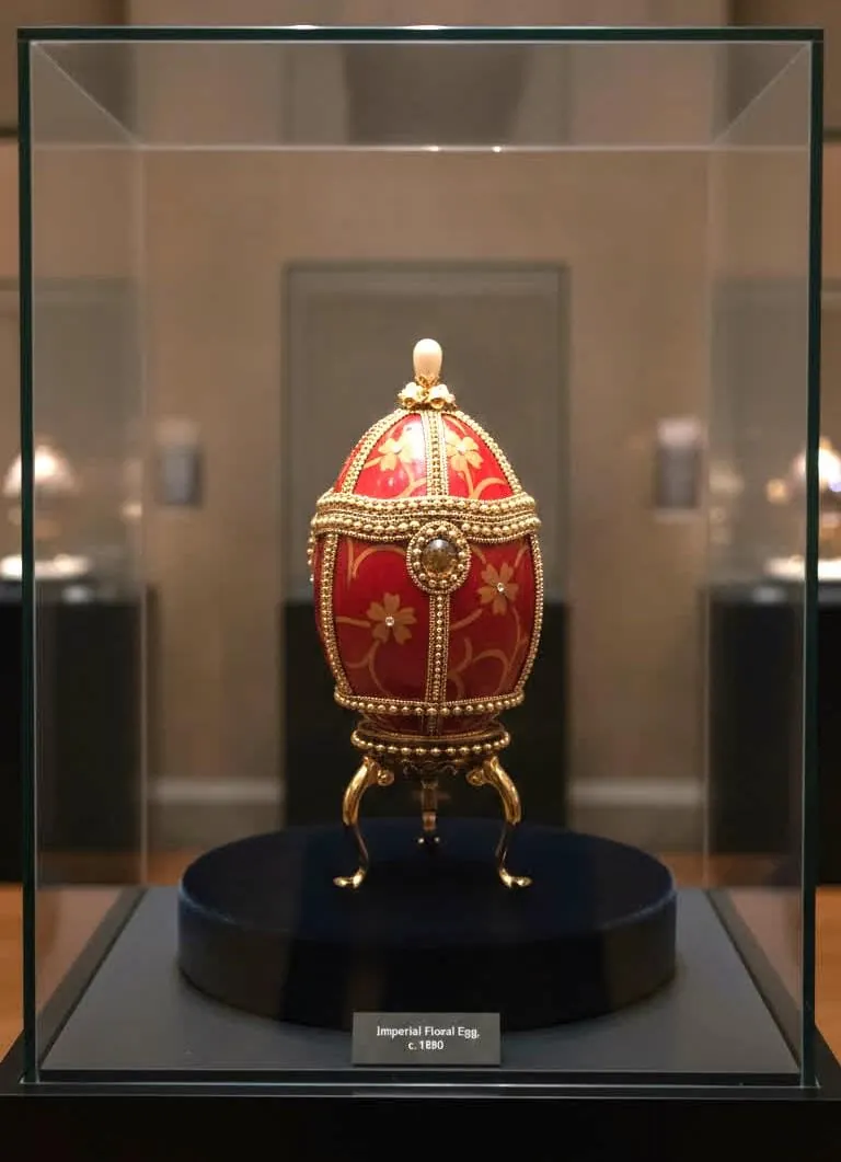 1990 Natural Goose Egg Faberge Egg Style Musical Box 24K Gold Swarovski