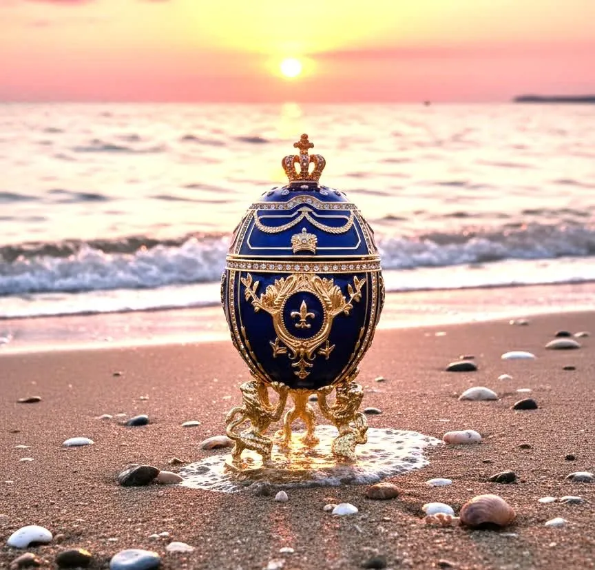 Sapphire Blue Faberge Egg Jewelry Box – 24k Gold, Swarovski Crystals