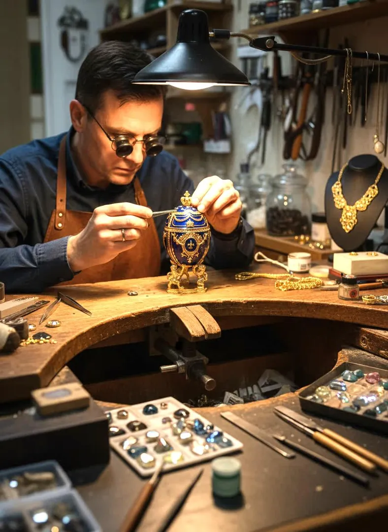Sapphire Blue Faberge Egg Jewelry Box – 24k Gold, Swarovski Crystals
