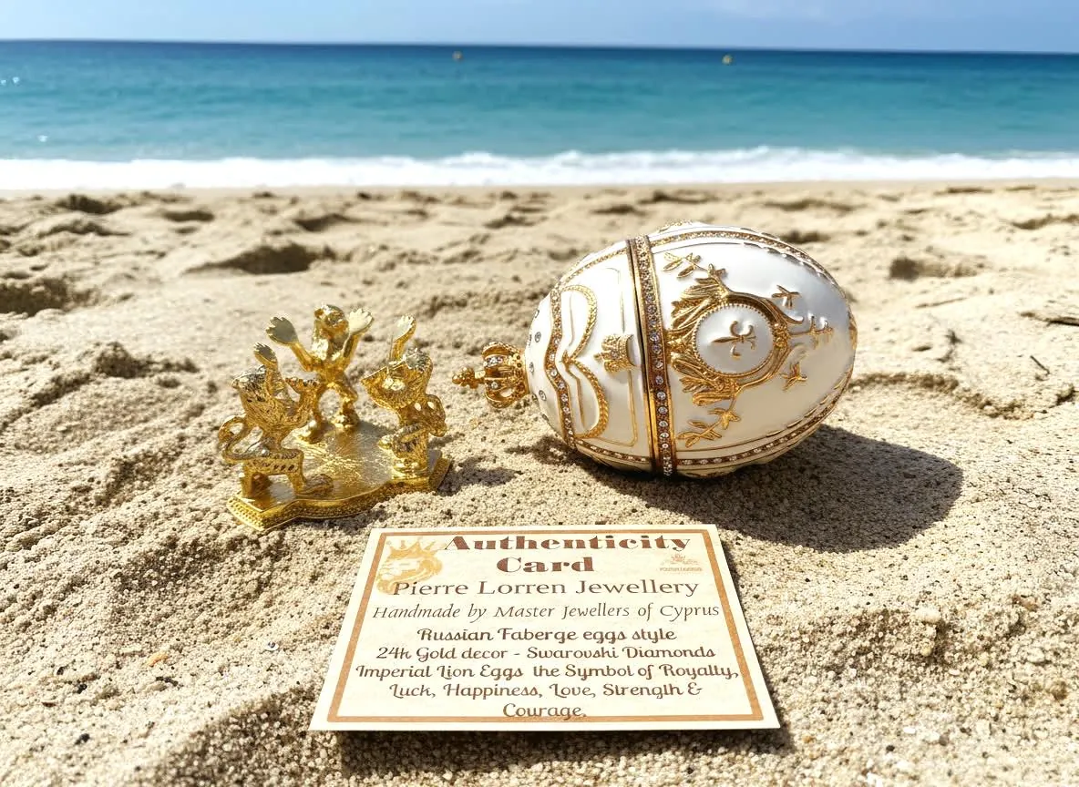IMPERIAL White Fabergé Egg Style Collectors Egg - Faberge Trinket Box • 24k Gold • 300 Swarovski • Handmade by Pierre Lorren