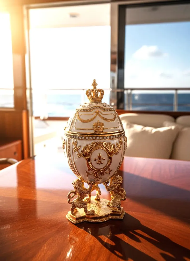 IMPERIAL White Fabergé Egg Style Collectors Egg - Faberge Trinket Box • 24k Gold • 300 Swarovski • Handmade by Pierre Lorren