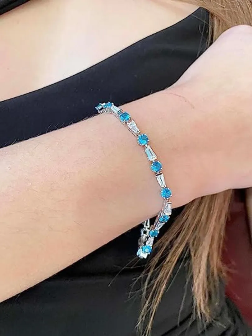 Only ONE, FINE Tennis Bracelet, Sky Blue Tennis Bracelet in Sterling Silver, Blue Topaz Bracelet, September Birthstone, Gemstone Bracelet.