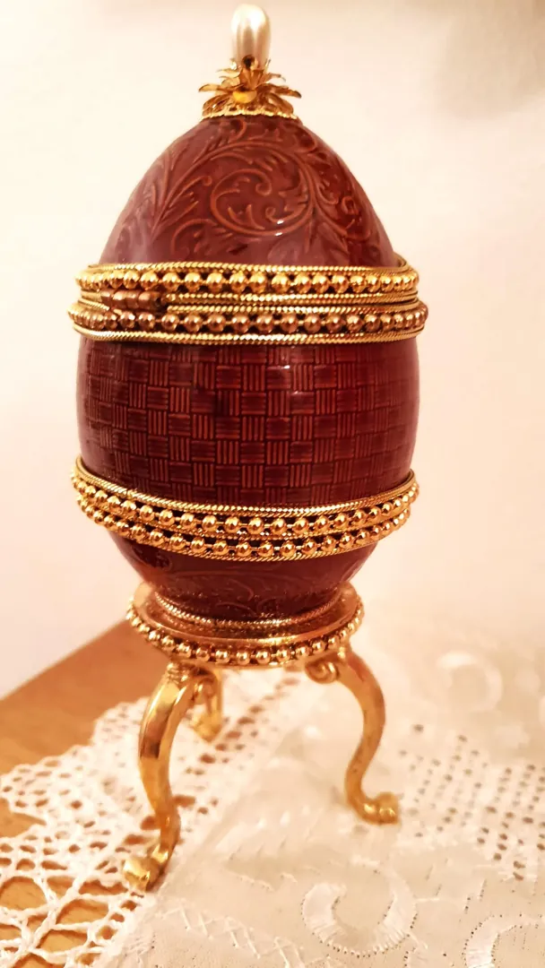 1992 Faberge Egg Style Natural Egg - Fabergé Egg Clock - One-of-a-Kind Vintage Faberge Trinket Box - 24K Gold - Father’s Day Gift