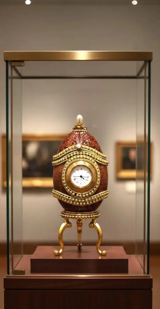 1992 Faberge Egg Style Natural Egg - Fabergé Egg Clock - One-of-a-Kind Vintage Faberge Trinket Box - 24K Gold - Father’s Day Gift