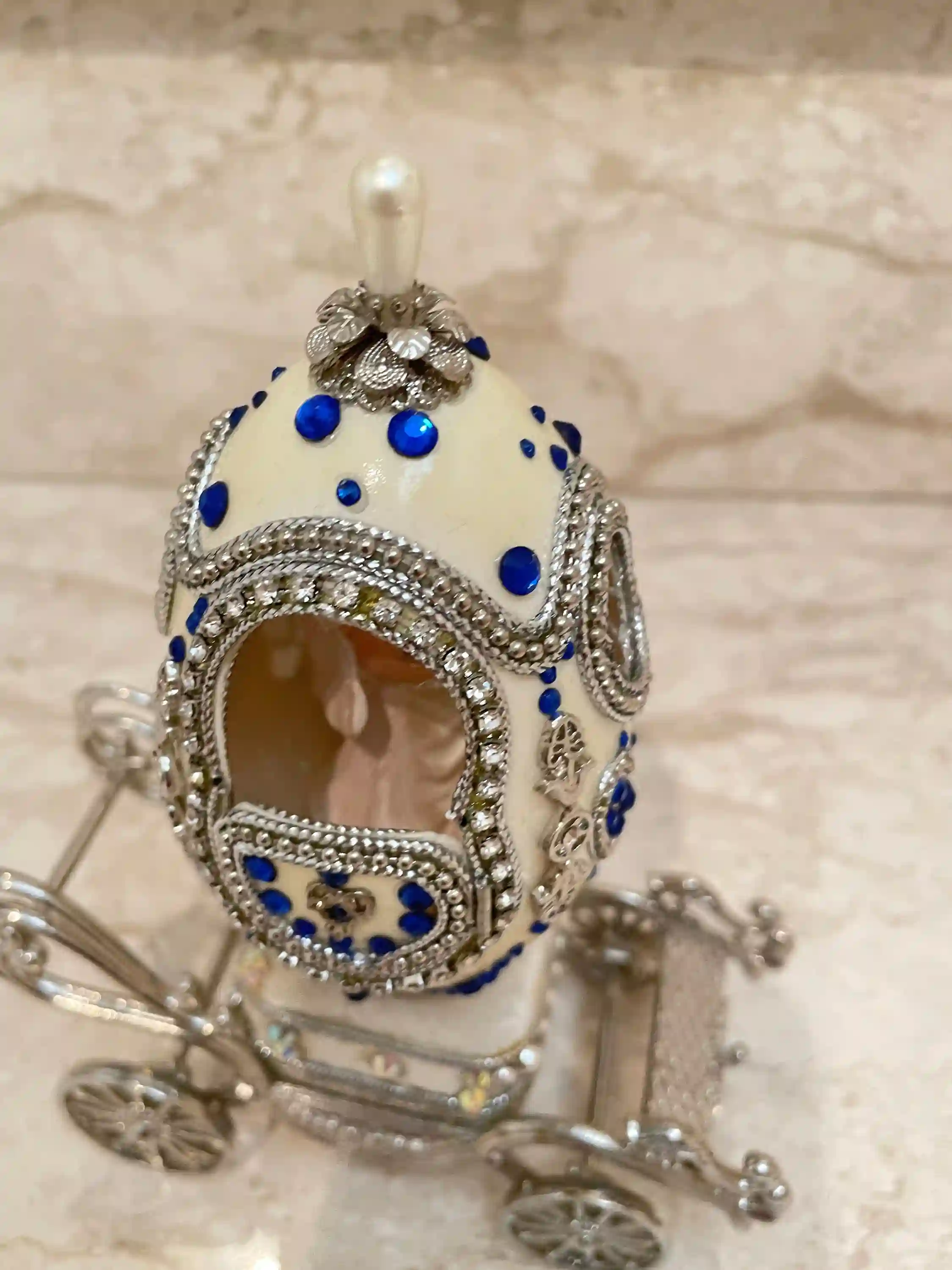 Designer Gifts ONE Of a KIND Faberge-Style Egg Music, Sapphire Gem HANDCARVED Natural Egg , Daughter Wedding Gift From Dad, Wedding Proposal Box 