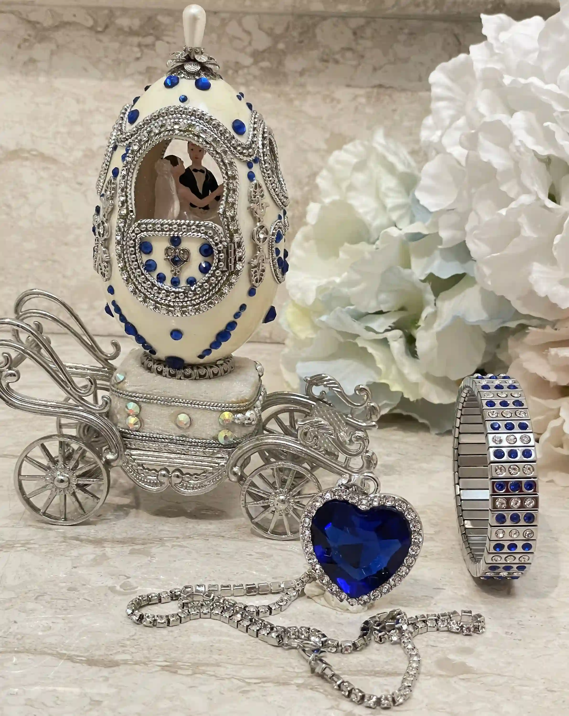 Designer Gifts ONE Of a KIND Faberge-Style Egg Music, Sapphire Gem HANDCARVED Natural Egg , Daughter Wedding Gift From Dad, Wedding Proposal Box 