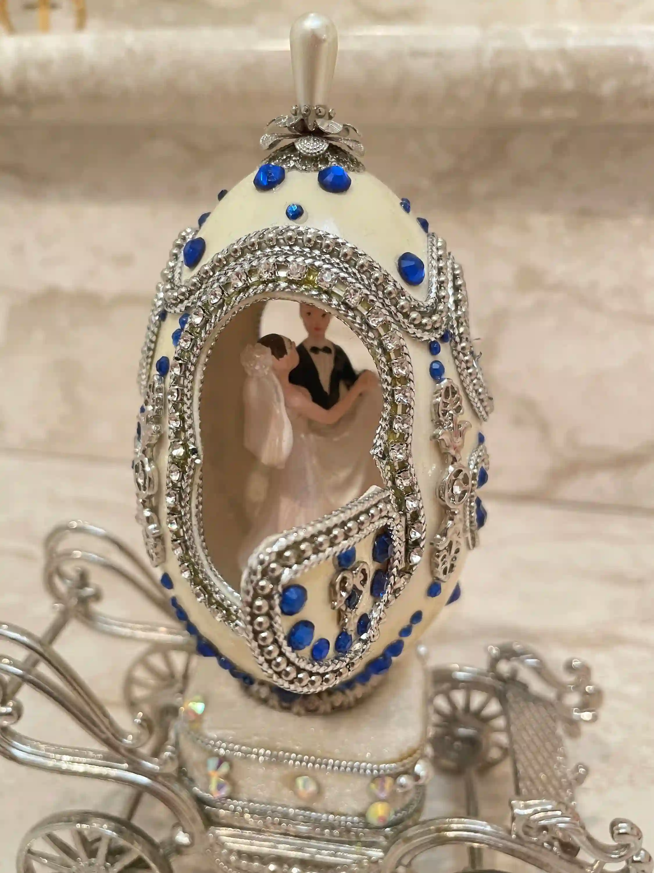 Designer Gifts ONE Of a KIND Faberge-Style Egg Music, Sapphire Gem HANDCARVED Natural Egg , Daughter Wedding Gift From Dad, Wedding Proposal Box 