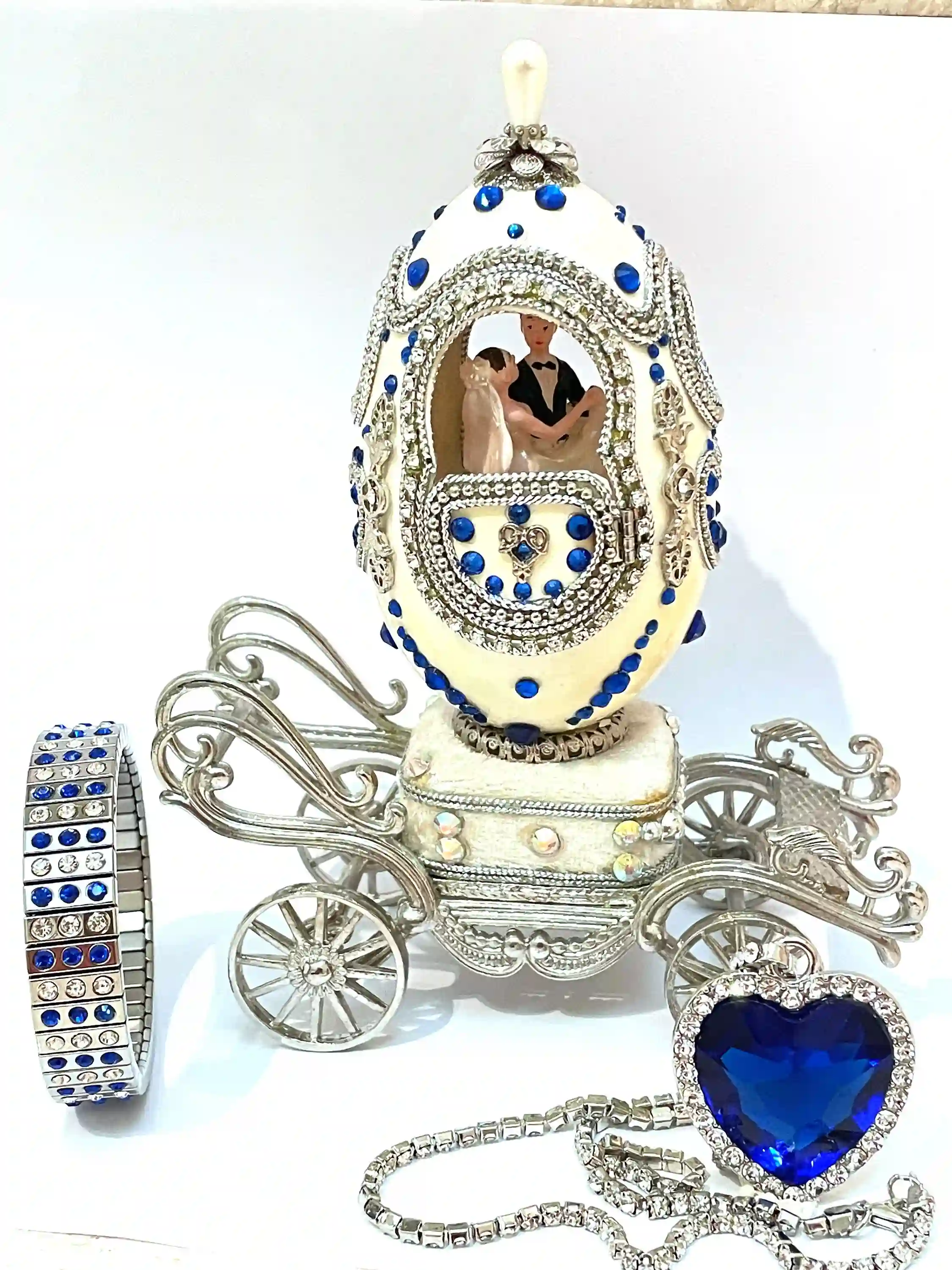 Designer Gifts ONE Of a KIND Faberge-Style Egg Music, Sapphire Gem HANDCARVED Natural Egg , Daughter Wedding Gift From Dad, Wedding Proposal Box 