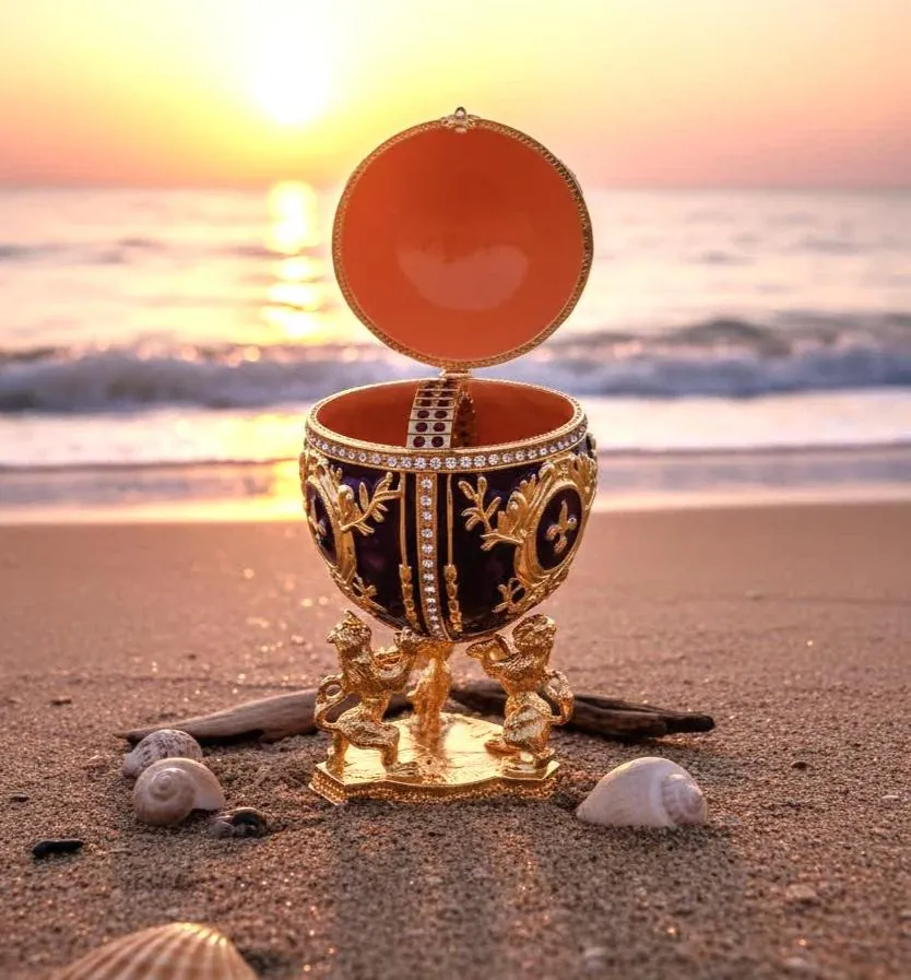 IMPERIAL Amethyst Fabergé Egg Style Jewelry Trinket Box • 24k Gold • 300 Swarovski • Handmade Collectors Egg by Pierre Lorren
